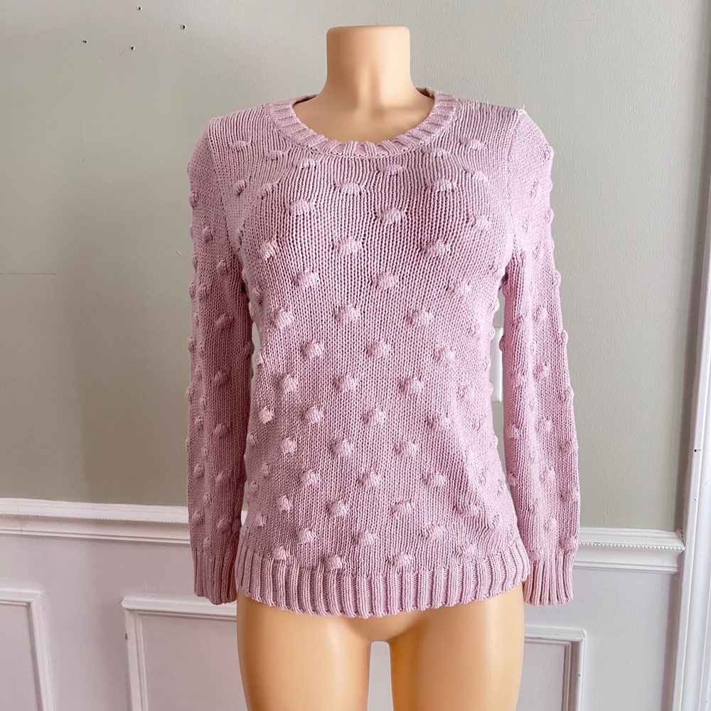 Vince Camuto Popcorn Bobble Knit Sweater M Cotton Dusty Rose Pink Pullover
